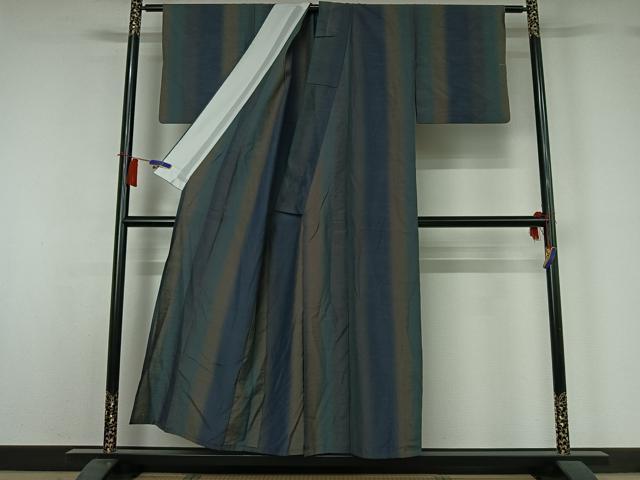 平和屋着物▽上質な紬　単衣　霞文　正絹　逸品　AABH8661jh