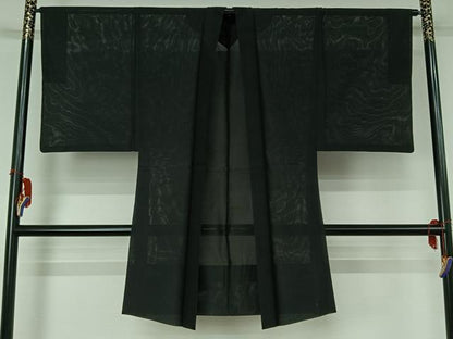 平和屋着物▽長羽織　スリーシーズン　春夏秋　塵除け　暗黒色　正絹　逸品　AABH8663jh