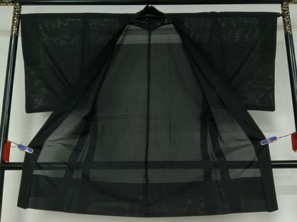 平和屋着物▽長羽織　スリーシーズン　春夏秋　塵除け　暗黒色　正絹　逸品　AABH8663jh