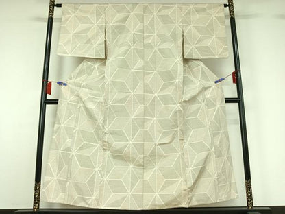 平和屋着物▽上質な紬　単衣　麻の葉文様　正絹　逸品　AABH8664jh