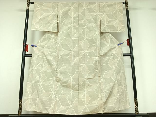 平和屋着物▽上質な紬　単衣　麻の葉文様　正絹　逸品　AABH8664jh