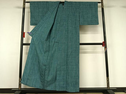 平和屋着物▽上質な紬　単衣　縞　正絹　逸品　AABH8666jh