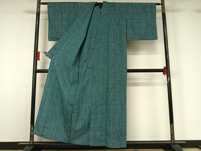 平和屋着物▽上質な紬　単衣　縞　正絹　逸品　AABH8666jh