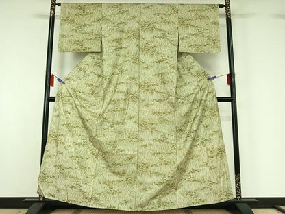 平和屋着物▽本場大島紬　染大島　単衣　草葉文　正絹　逸品　AABH8667jh