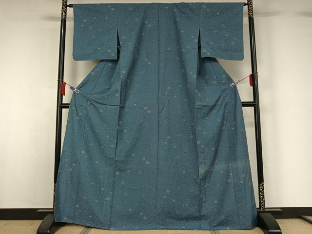 平和屋着物▽上質な小紋　単衣　紬地　草花文　正絹　逸品　AABH8668jh