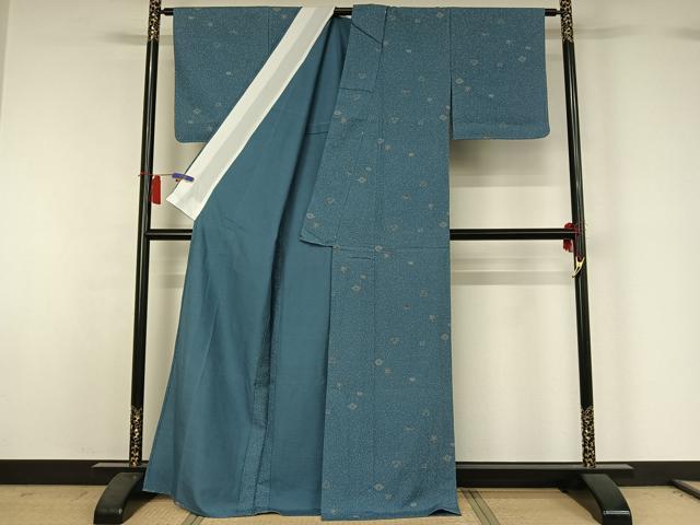 平和屋着物▽上質な小紋　単衣　紬地　草花文　正絹　逸品　AABH8668jh