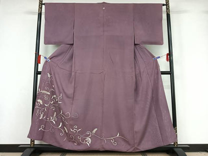 平和屋着物▽豪華色留袖　絽袷　絽×絽　花唐草文　正絹　逸品　AABH8672jh