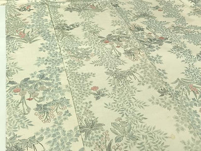 平和屋着物▽上質な小紋　単衣　紬地　手描き　草花文　正絹　逸品　AABH8678jh