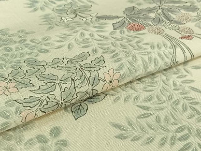 平和屋着物▽上質な小紋　単衣　紬地　手描き　草花文　正絹　逸品　AABH8678jh