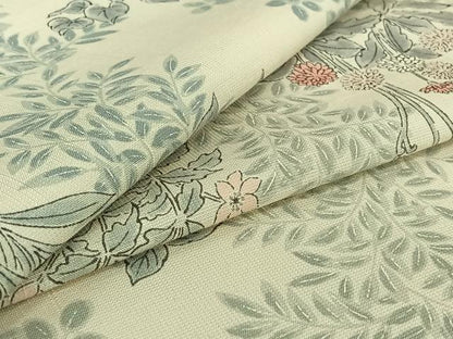 平和屋着物▽上質な小紋　単衣　紬地　手描き　草花文　正絹　逸品　AABH8678jh
