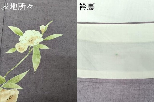 平和屋着物▽色留訪問着　単衣　紬地　草花文　正絹　逸品　AABH8680jh 平和屋着物▽色留訪問着 単衣 紬地 草花文 正絹 逸品
