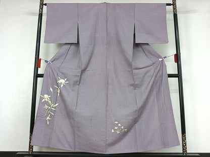 平和屋着物▽色留訪問着 単衣 紬地 草花文 正絹 逸品 AABH8680jh