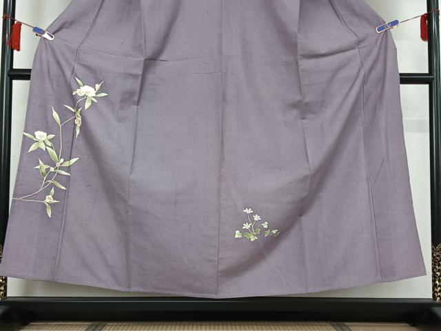 平和屋着物▽色留訪問着　単衣　紬地　草花文　正絹　逸品　AABH8680jh 平和屋着物▽色留訪問着 単衣 紬地 草花文 正絹 逸品