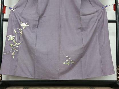 平和屋着物▽色留訪問着 単衣 紬地 草花文 正絹 逸品 AABH8680jh