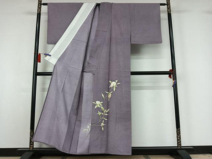 平和屋着物▽色留訪問着 単衣 紬地 草花文 正絹 逸品 AABH8680jh