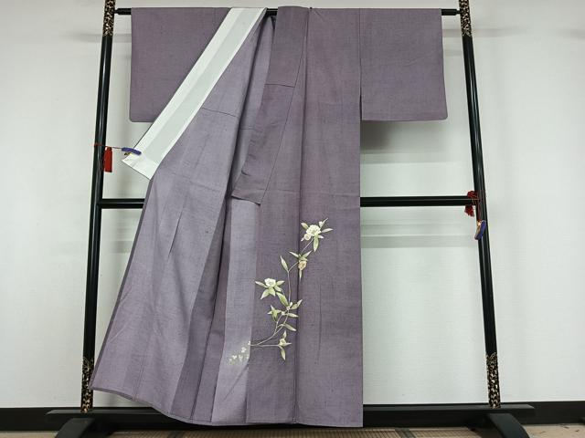 平和屋着物▽色留訪問着 単衣 紬地 草花文 正絹 逸品 AABH8680jh