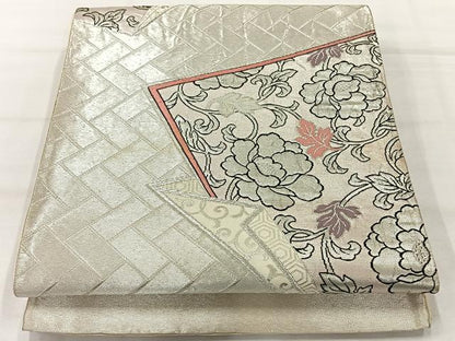 平和屋着物◎六通柄袋帯 唐織 更紗花文 銀糸 正絹 逸品 AABH8681uk