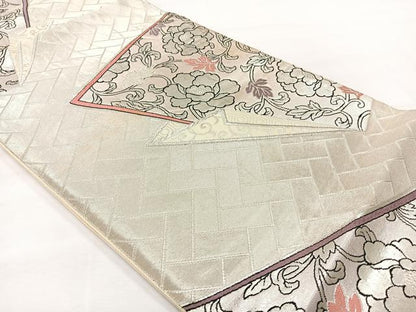 平和屋着物◎六通柄袋帯 唐織 更紗花文 銀糸 正絹 逸品 AABH8681uk