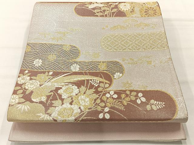 平和屋着物◎六通柄袋帯　草花文　金銀糸　正絹　逸品　AABH8691uk