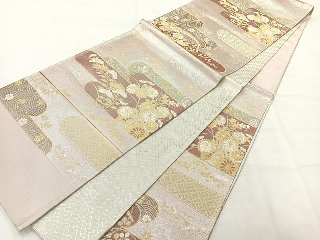 平和屋着物◎六通柄袋帯　草花文　金銀糸　正絹　逸品　AABH8691uk