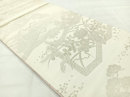 平和屋着物◎両面全通柄袋帯　風景文　銀糸　正絹　逸品　AABH8693uk