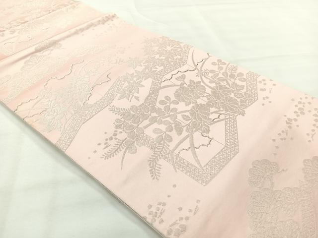 平和屋着物◎両面全通柄袋帯　風景文　銀糸　正絹　逸品　AABH8693uk