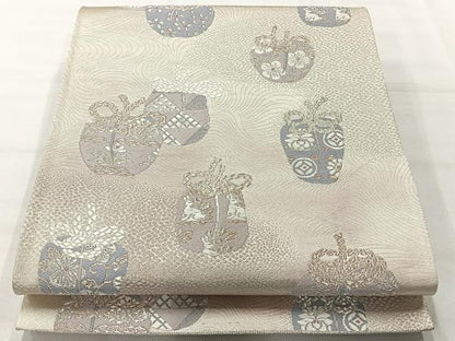 平和屋着物◎六通柄袋帯　綾小袖　銀糸　正絹　逸品　AABH8694uk