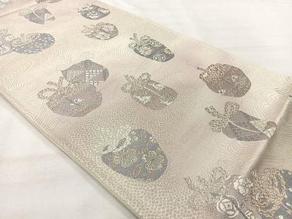 平和屋着物◎六通柄袋帯　綾小袖　銀糸　正絹　逸品　AABH8694uk