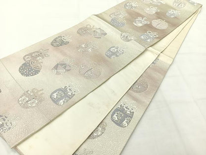 平和屋着物◎六通柄袋帯　綾小袖　銀糸　正絹　逸品　AABH8694uk
