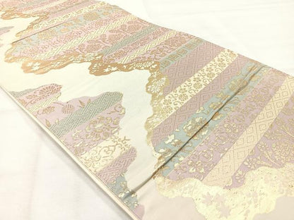 平和屋着物◎六通柄袋帯　横段花文　金糸　正絹　逸品　AABH8696uk