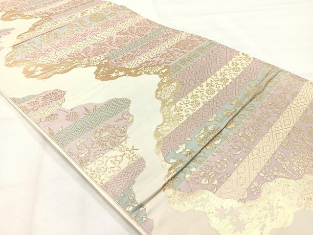 平和屋着物◎六通柄袋帯　横段花文　金糸　正絹　逸品　AABH8696uk