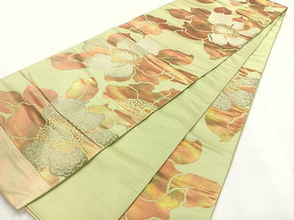 平和屋着物◎六通柄袋帯　草花文　金糸　正絹　逸品　AABH8704uk