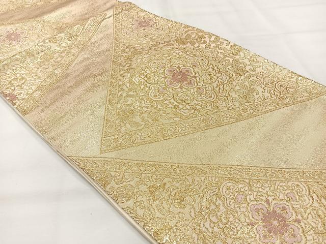 平和屋着物◎六通柄袋帯　正倉院花文　金糸　正絹　逸品　AABH8706uk
