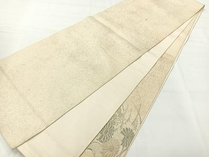 平和屋着物◎中国三大刺繍　相良刺繍　太鼓柄袋帯　草花文　銀糸　正絹　逸品　AABH8708uk