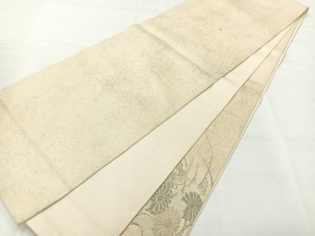 平和屋着物◎中国三大刺繍　相良刺繍　太鼓柄袋帯　草花文　銀糸　正絹　逸品　AABH8708uk