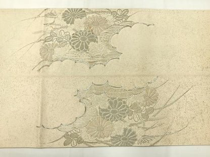 平和屋着物◎中国三大刺繍　相良刺繍　太鼓柄袋帯　草花文　銀糸　正絹　逸品　AABH8708uk