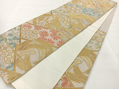 平和屋着物◎六通柄袋帯　花鳥文　金銀糸　正絹　逸品　AABH8709uk
