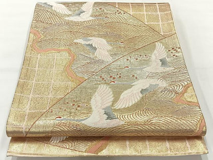 平和屋着物◎太鼓柄袋帯 飛鶴文 金糸 正絹 逸品 AABH8711uk