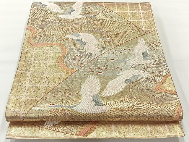 平和屋着物◎太鼓柄袋帯 飛鶴文 金糸 正絹 逸品 AABH8711uk