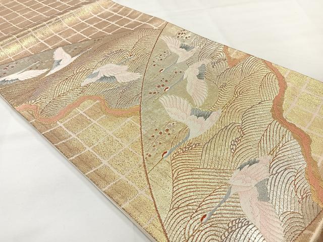 平和屋着物◎太鼓柄袋帯 飛鶴文 金糸 正絹 逸品 AABH8711uk
