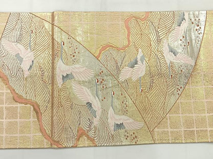 平和屋着物◎太鼓柄袋帯 飛鶴文 金糸 正絹 逸品 AABH8711uk