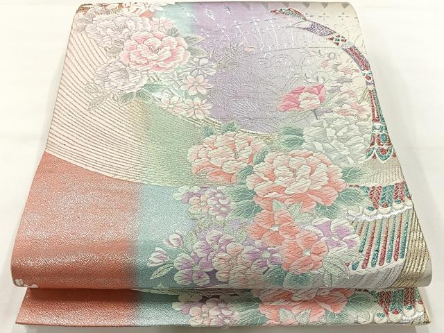 平和屋着物◎六通柄袋帯 唐織 草花文 銀糸 正絹 逸品 AABH8717uk