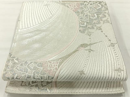 平和屋着物◎六通柄袋帯 唐織 鶴 銀糸 正絹 逸品 AABH8719uk