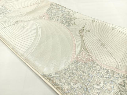 平和屋着物◎六通柄袋帯 唐織 鶴 銀糸 正絹 逸品 AABH8719uk