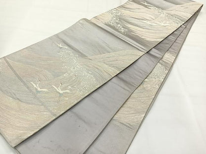 平和屋着物◎六通柄袋帯 鶴の舞 銀糸 正絹 逸品 AABH8720uk