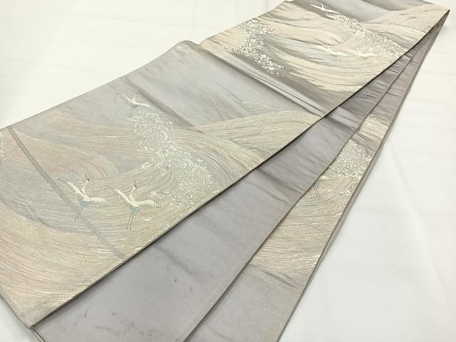 平和屋着物◎六通柄袋帯 鶴の舞 銀糸 正絹 逸品 AABH8720uk
