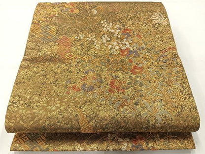 平和屋着物◎六通柄袋帯　美しき憧れ　草花文　金糸　正絹　逸品　AABH8724uk