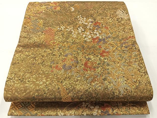 平和屋着物◎六通柄袋帯　美しき憧れ　草花文　金糸　正絹　逸品　AABH8724uk