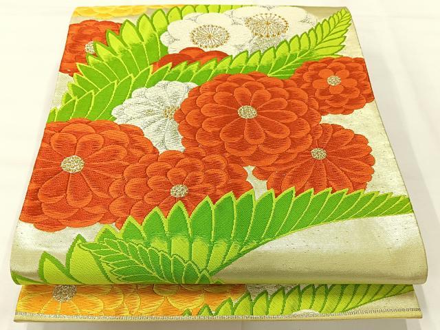 平和屋着物◎六通柄袋帯　唐織　草花文　金銀糸　正絹　逸品　AABH8725uk