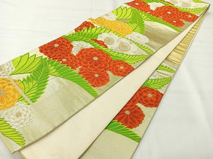 平和屋着物◎六通柄袋帯　唐織　草花文　金銀糸　正絹　逸品　AABH8725uk